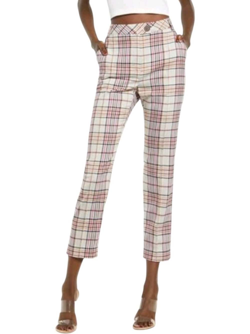 Leith Y2K Plaid Cropped Stretch Trousers